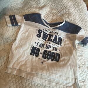 Harry Potter Shirt White Blue Boys Medium Short Sleeve Baseball Style T-shirt